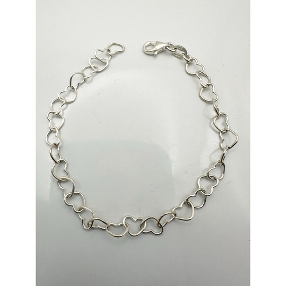 925 Sterling Silver Love Heart Link Chain Bracelet 7 in Italy - Picture 1 of 5